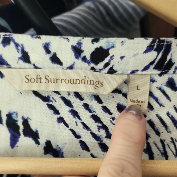 Soft Surroundings Blue, White, & Black w/ Ornate Beading Boho Tunic Blouse Top - Picture 2 of 11